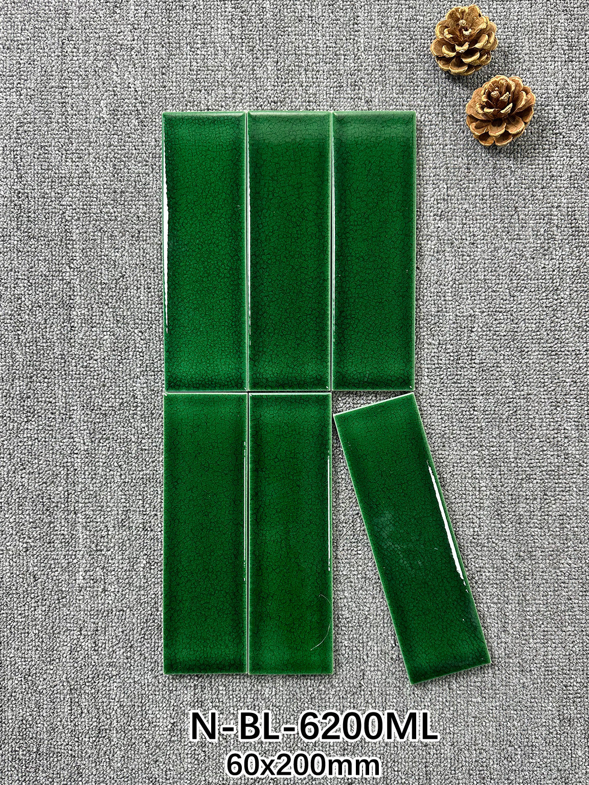 Ice Crack Kiln Change Ceramic Tiles 60x200mm - Per Square Meter - Deep Green Textured Finish - N-BL-6200ML