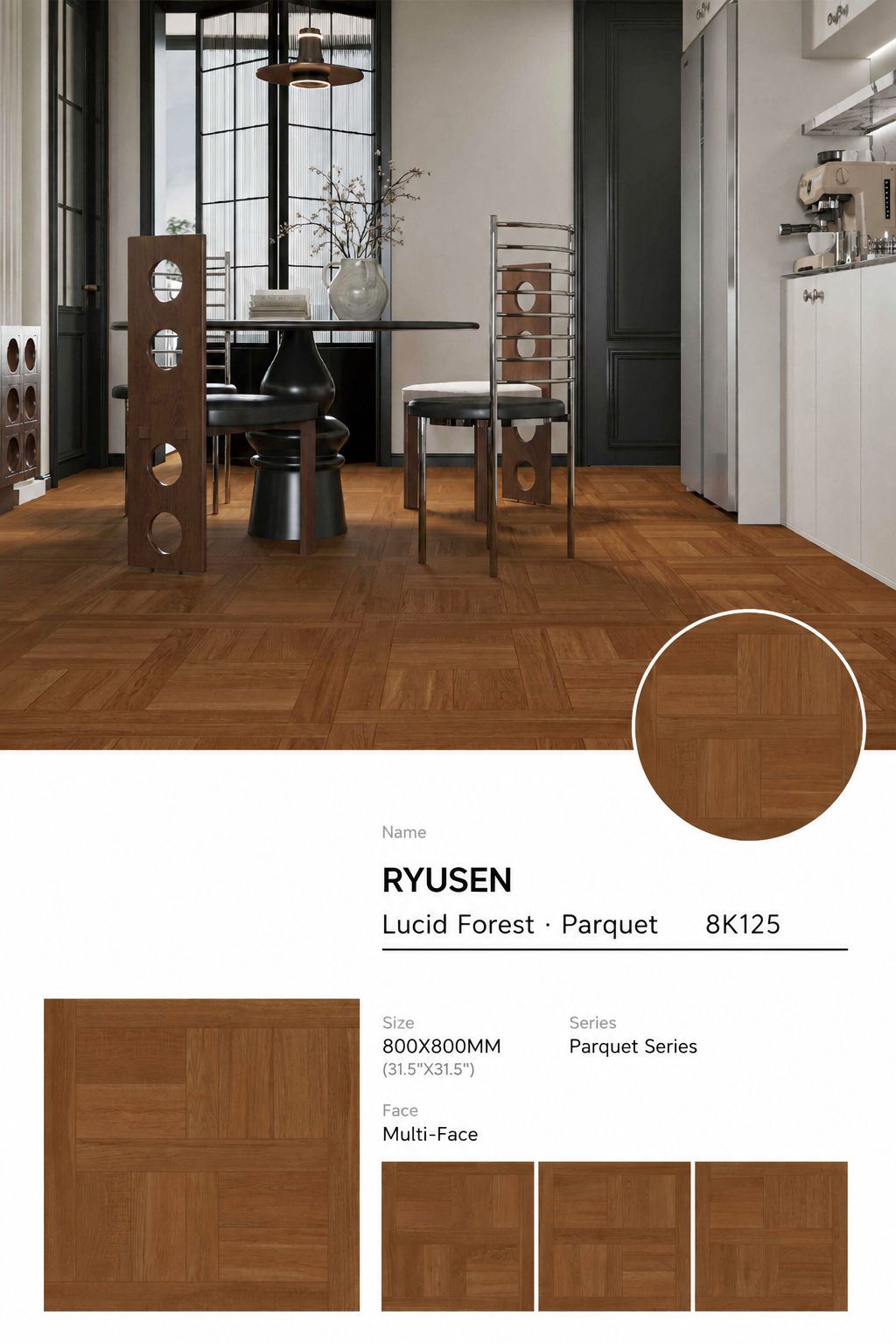 Wood Look Porcelain Floor Tile Geometric Weave Plank 800x800mm - Living Room Hallway Open Plan - Item No. 8K125