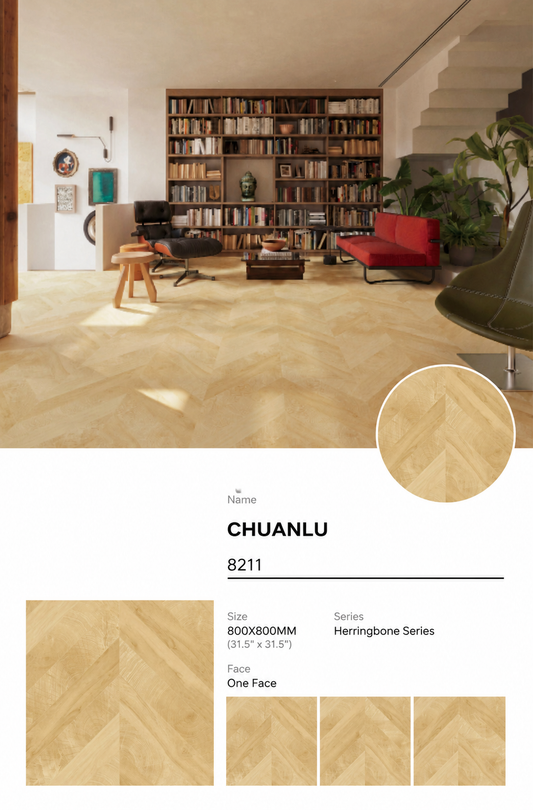 Wood Look Porcelain Floor Tile Chevron Plank 800x800mm - Living Room Hallway Open Plan - Item No. 8211