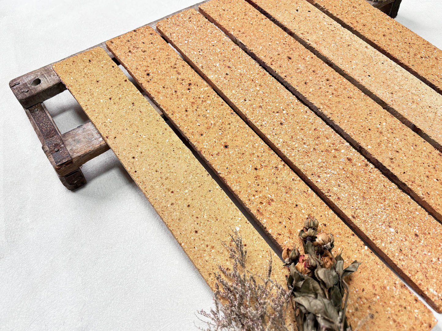 Long Clay Brick Tiles 460x55mm - TTZ-460 Series - Per Square Meter - Warm Sandy Beige Stone Aggregate Finish