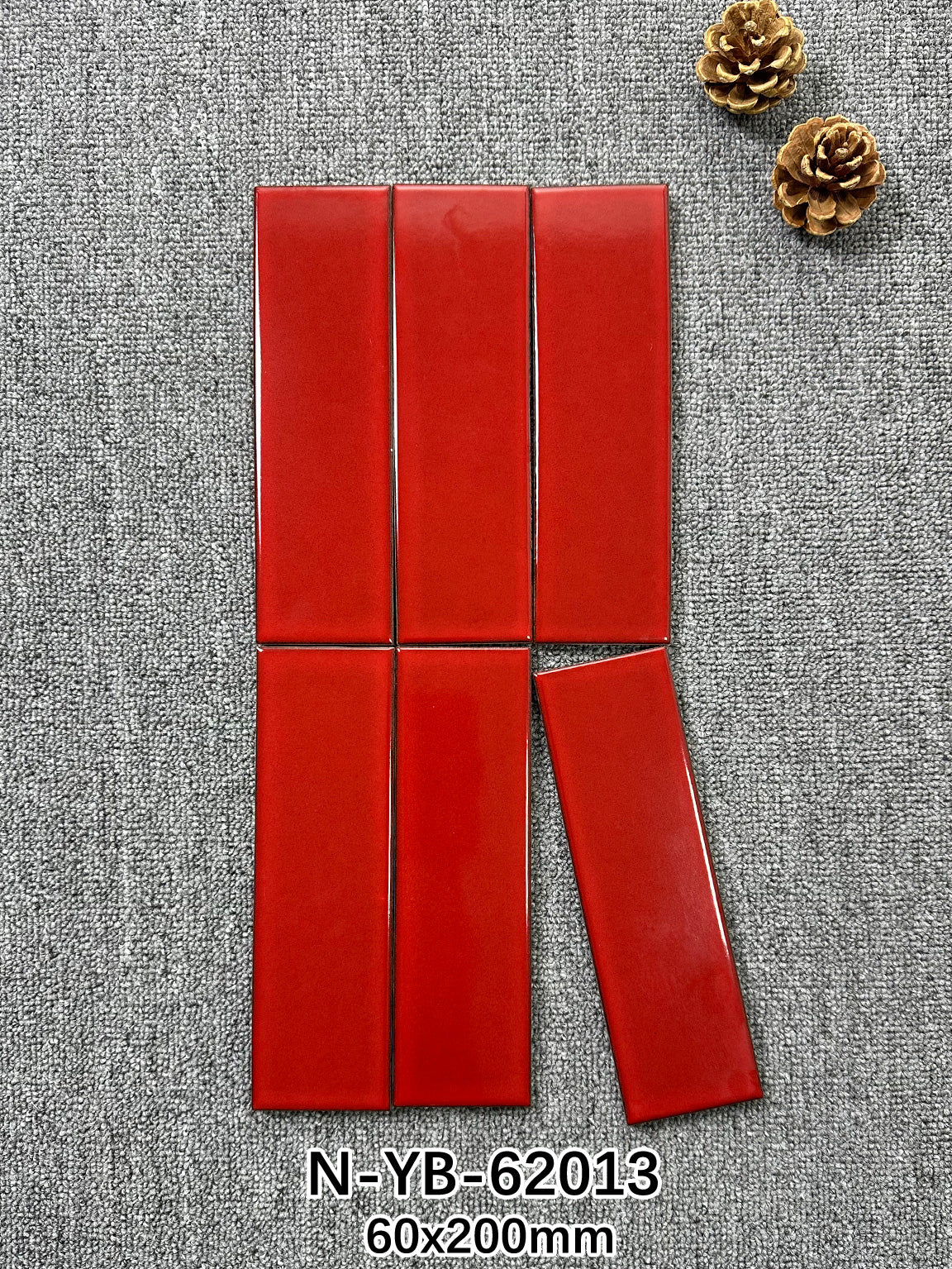 Ice Crack Kiln Change Ceramic Tiles 60x200mm - Per Square Meter - Vibrant Red Glossy Finish - N-YB-65013