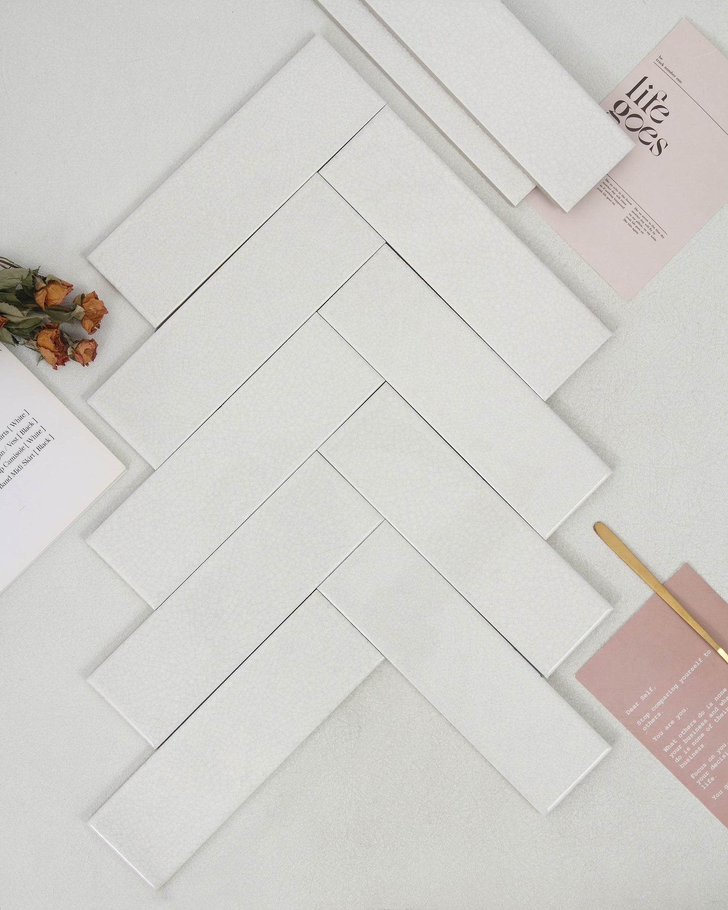Ice Crack Kiln Change Ceramic Tiles 60x200mm - Per Square Meter - Light Grey Textured Finish - N-BL-62001