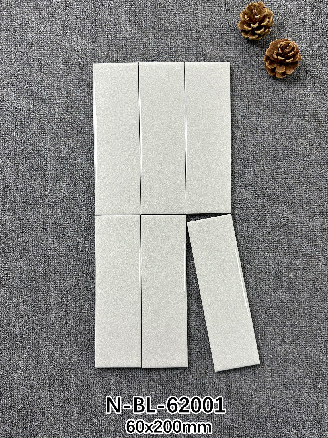 Ice Crack Kiln Change Ceramic Tiles 60x200mm - Per Square Meter - Light Grey Textured Finish - N-BL-62001