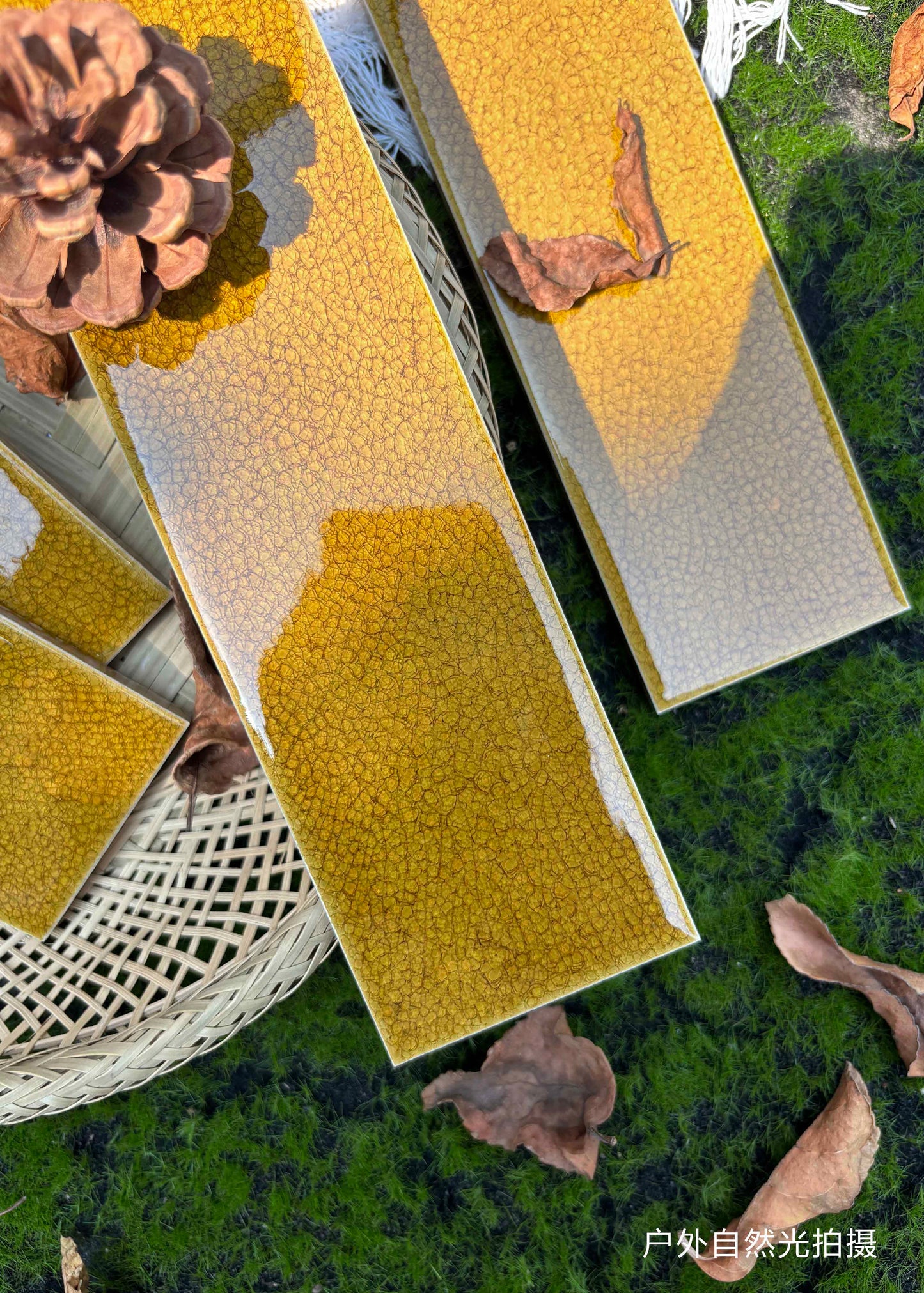 Ice Crack Kiln Change Ceramic Tiles 60x200mm - Per Square Meter - Golden Yellow Textured Finish - N-BL-62007