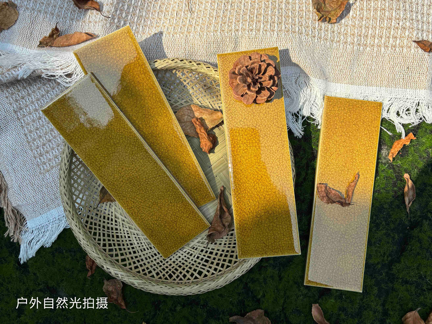Ice Crack Kiln Change Ceramic Tiles 60x200mm - Per Square Meter - Golden Yellow Textured Finish - N-BL-62007