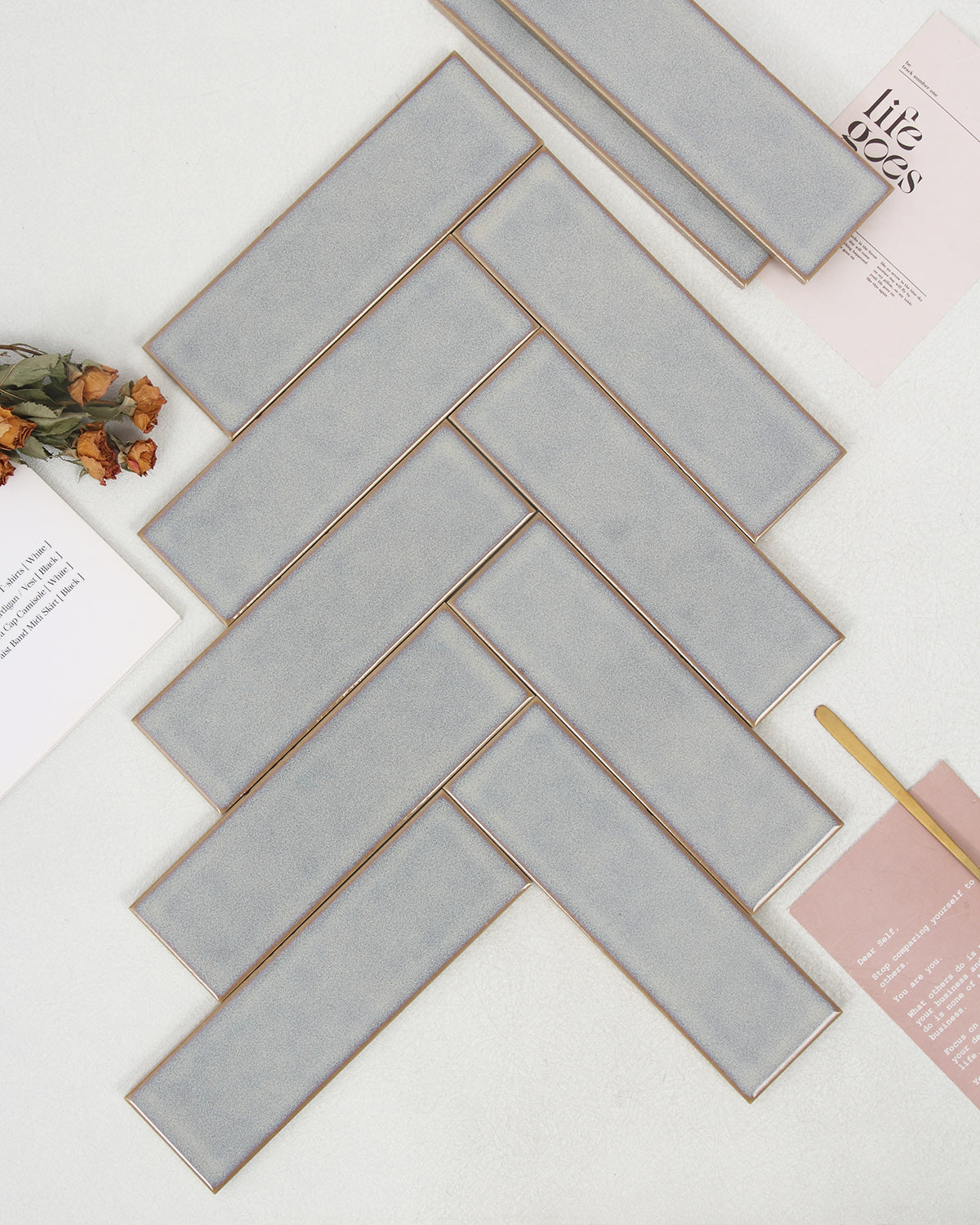 Ice Crack Kiln Change Ceramic Tiles 60x200mm - Per Square Meter - Soft Grey White Textured Finish - N-YB-62014