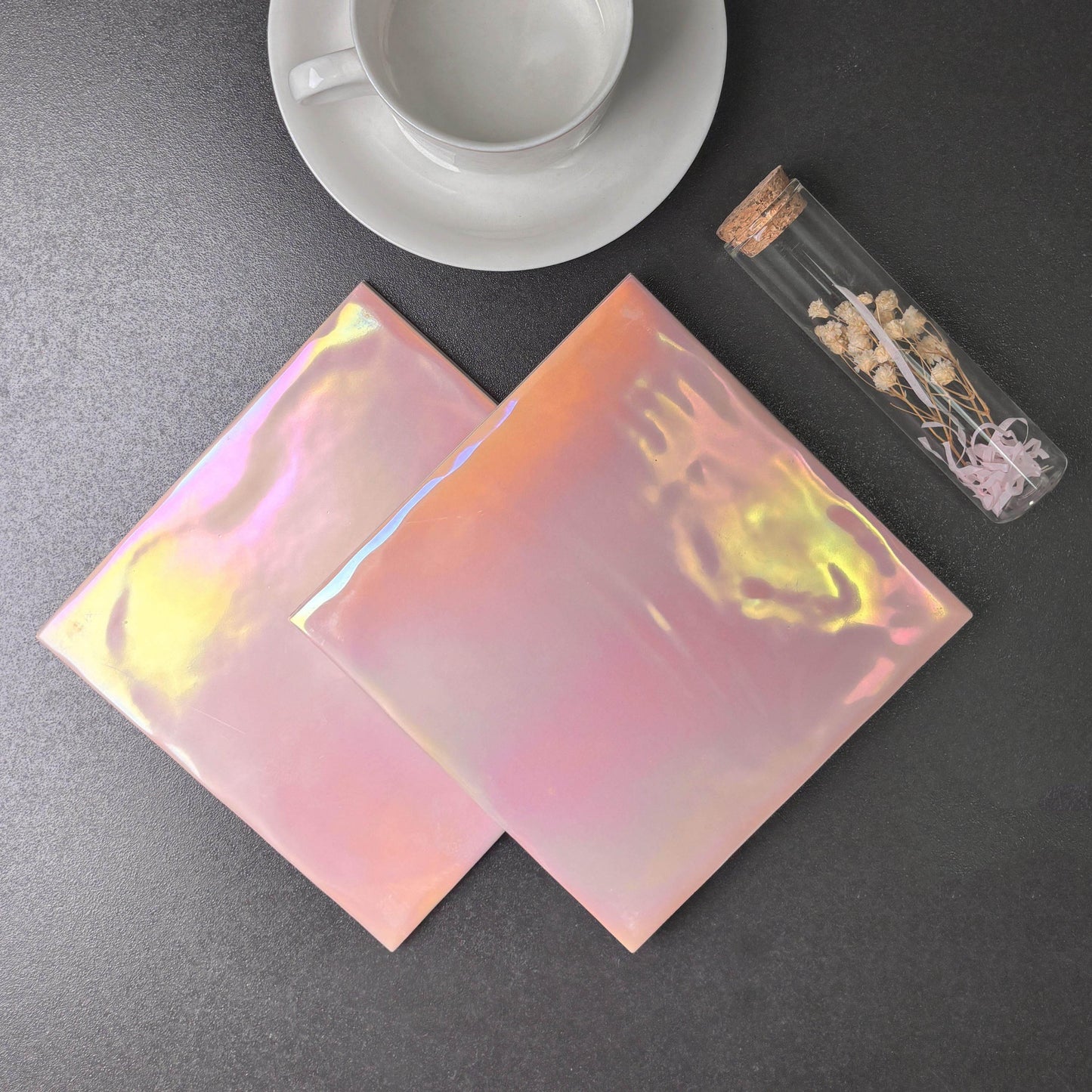 Iridescent Ceramic Tiles 150x150mm - Per Square Meter - Pearl Pink & Orange Holographic Finish -1502HC