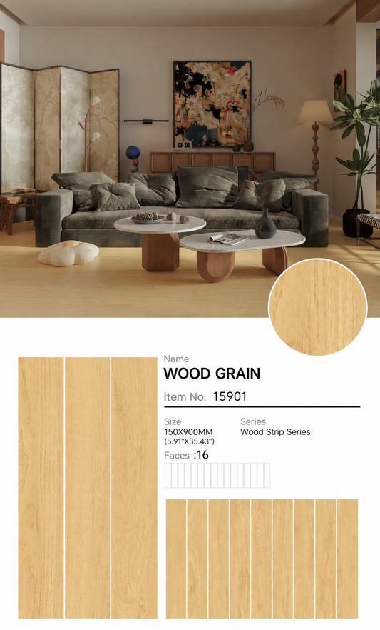 Wood Look Porcelain Floor Tile Plank 150x900mm - Living Room Bedroom Hallway - Item No. 15901