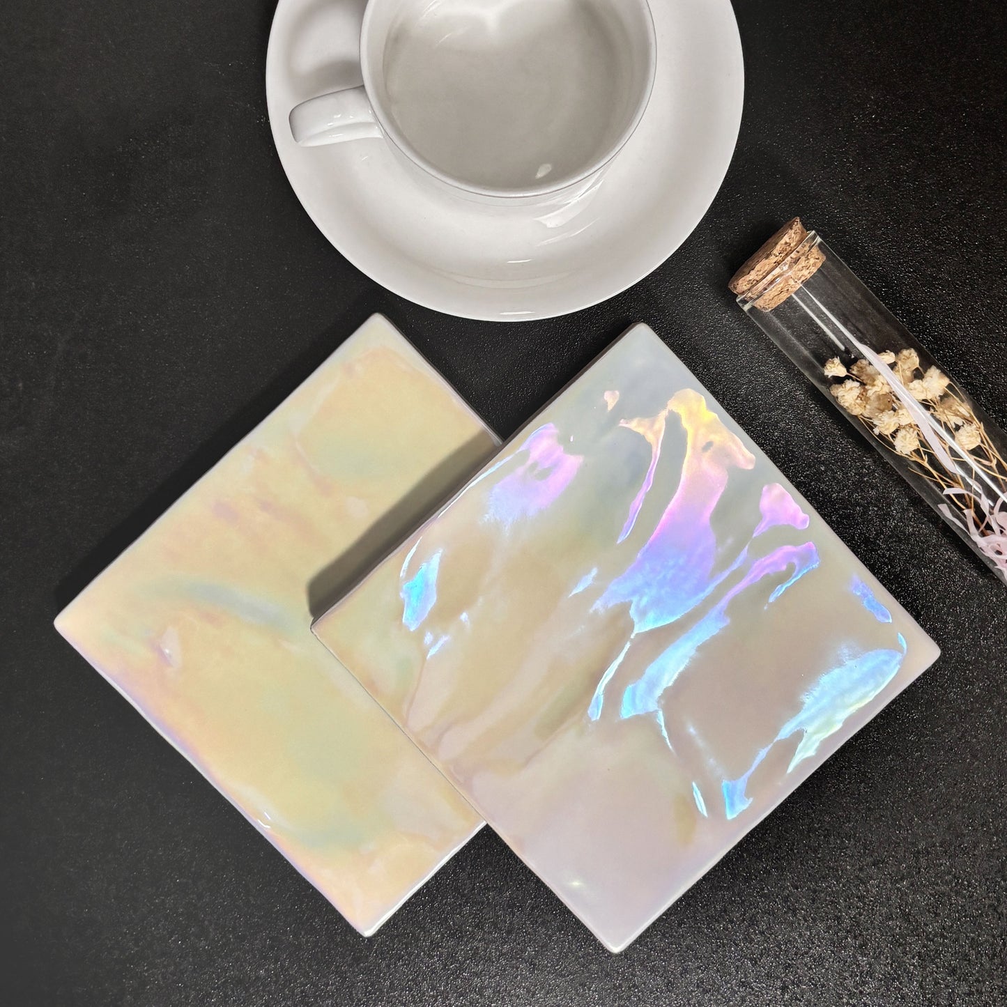 Iridescent Ceramic Tiles 132x132mm - Per Square Meter - Gentle Pearl Rainbow Holographic Finish - NL1301HC