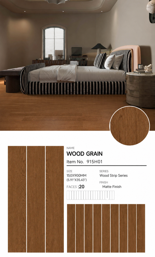 Wood Look Porcelain Floor Tile Wood Strip Full Body Plank 150x900mm - Living Room Bedroom Hallway - Item No. 915H01
