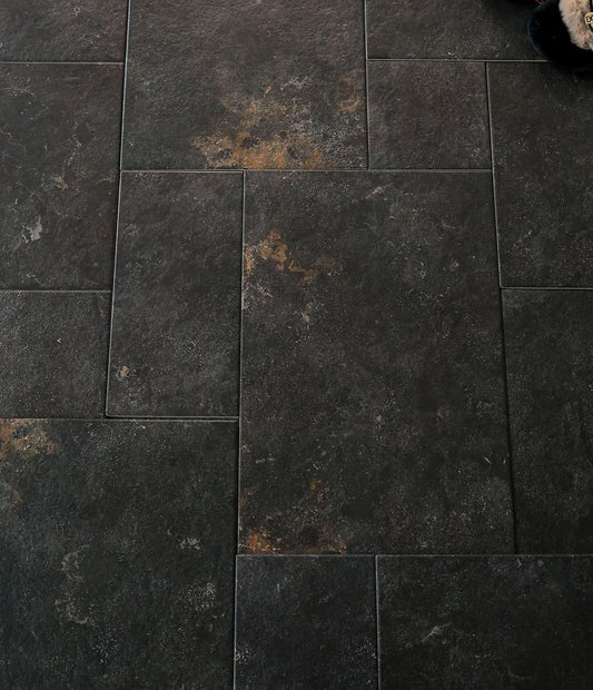 Black gold limestone look jingzhuan style stone look tile 200x200mm