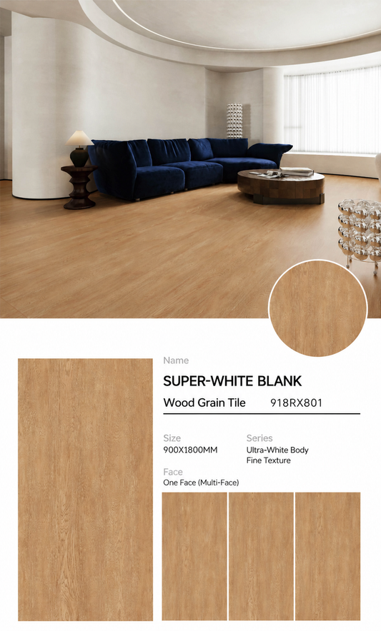 Wood Look Porcelain Floor Tile Fine Grain Velvet Plank 900x1800mm - Living Room Hallway Open Plan - Item No. 918RX801