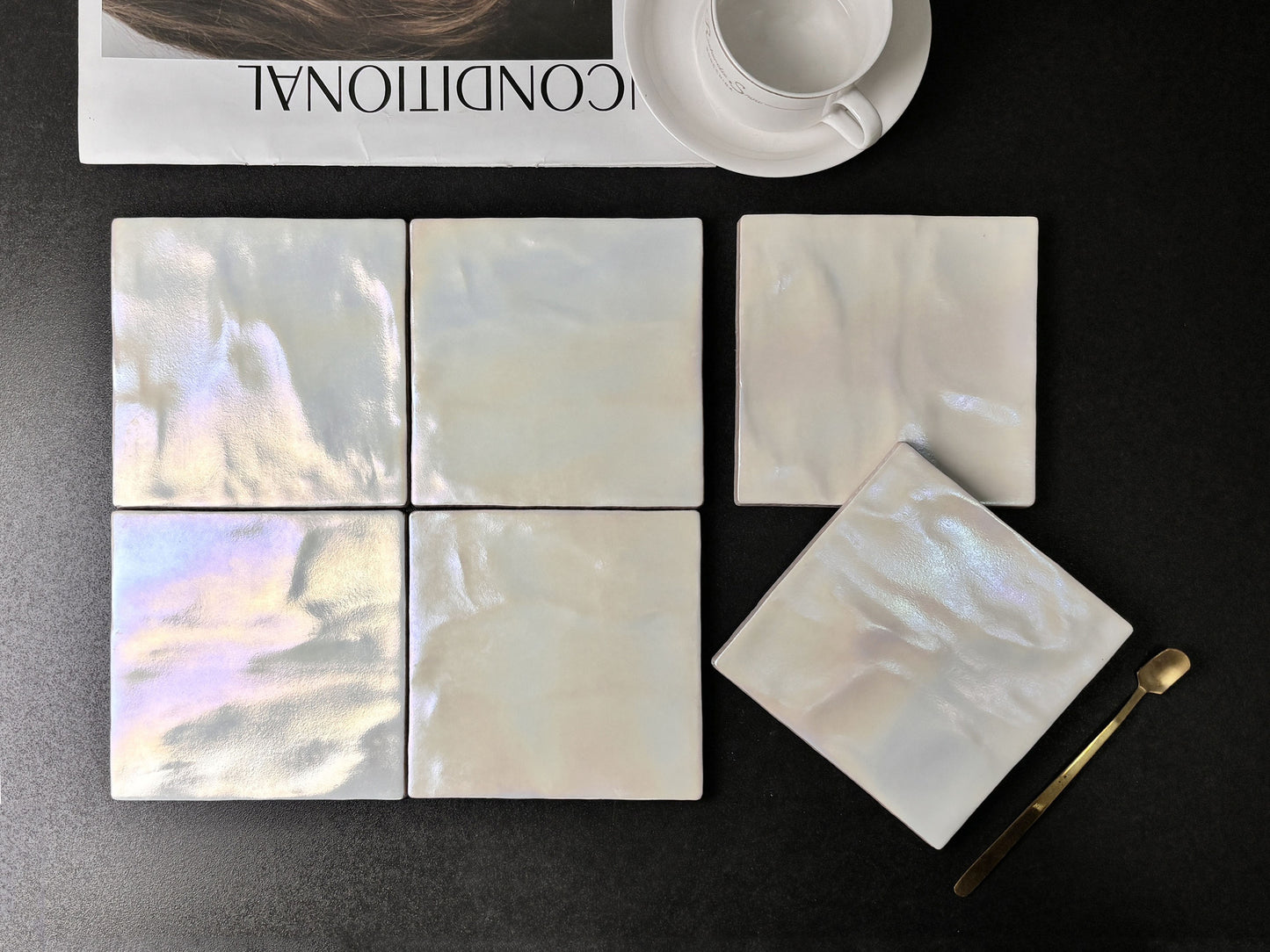 Iridescent Ceramic Tiles 132x132mm - Per Square Meter - Soft Rainbow Holographic Finish - NJ13201HC