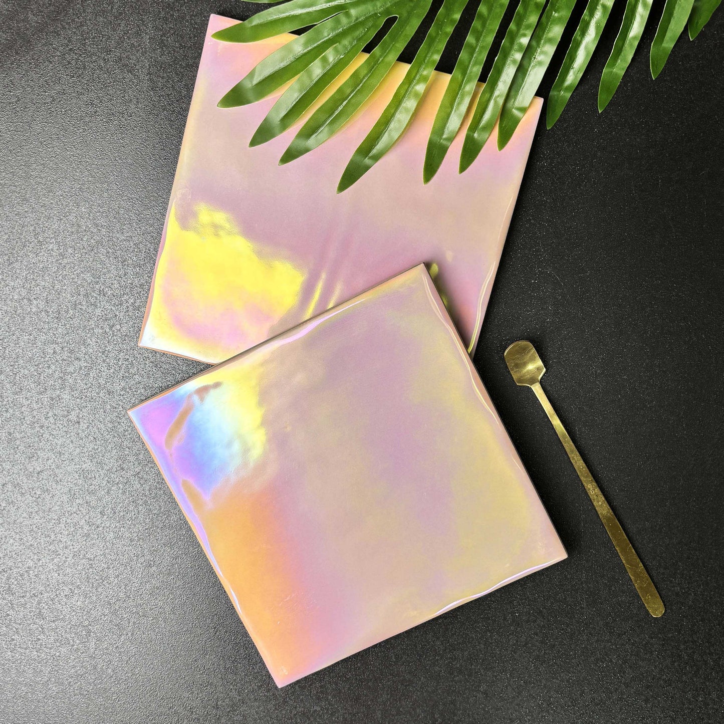 Iridescent Ceramic Tiles 150x150mm - Per Square Meter - Pearl Pink & Orange Holographic Finish -1502HC