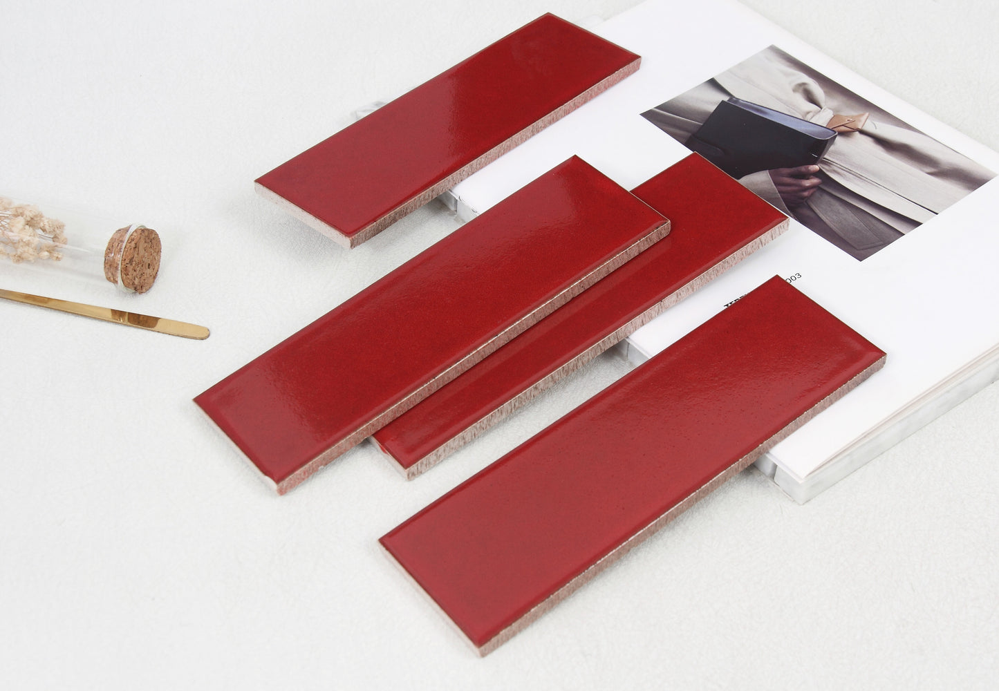 Ice Crack Kiln Change Ceramic Tiles 60x200mm - Per Square Meter - Vibrant Red Glossy Finish - N-YB-65013