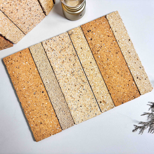 Mesh-Mounted Clay Brick Tiles 210x300mm - TTZ-WT Series - Per Square Meter - Mixed Natural Stone Finish