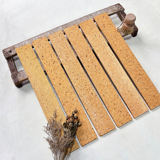 Long Clay Brick Tiles 460x55mm - TTZ-460 Series - Per Square Meter - Warm Sandy Beige Stone Aggregate Finish