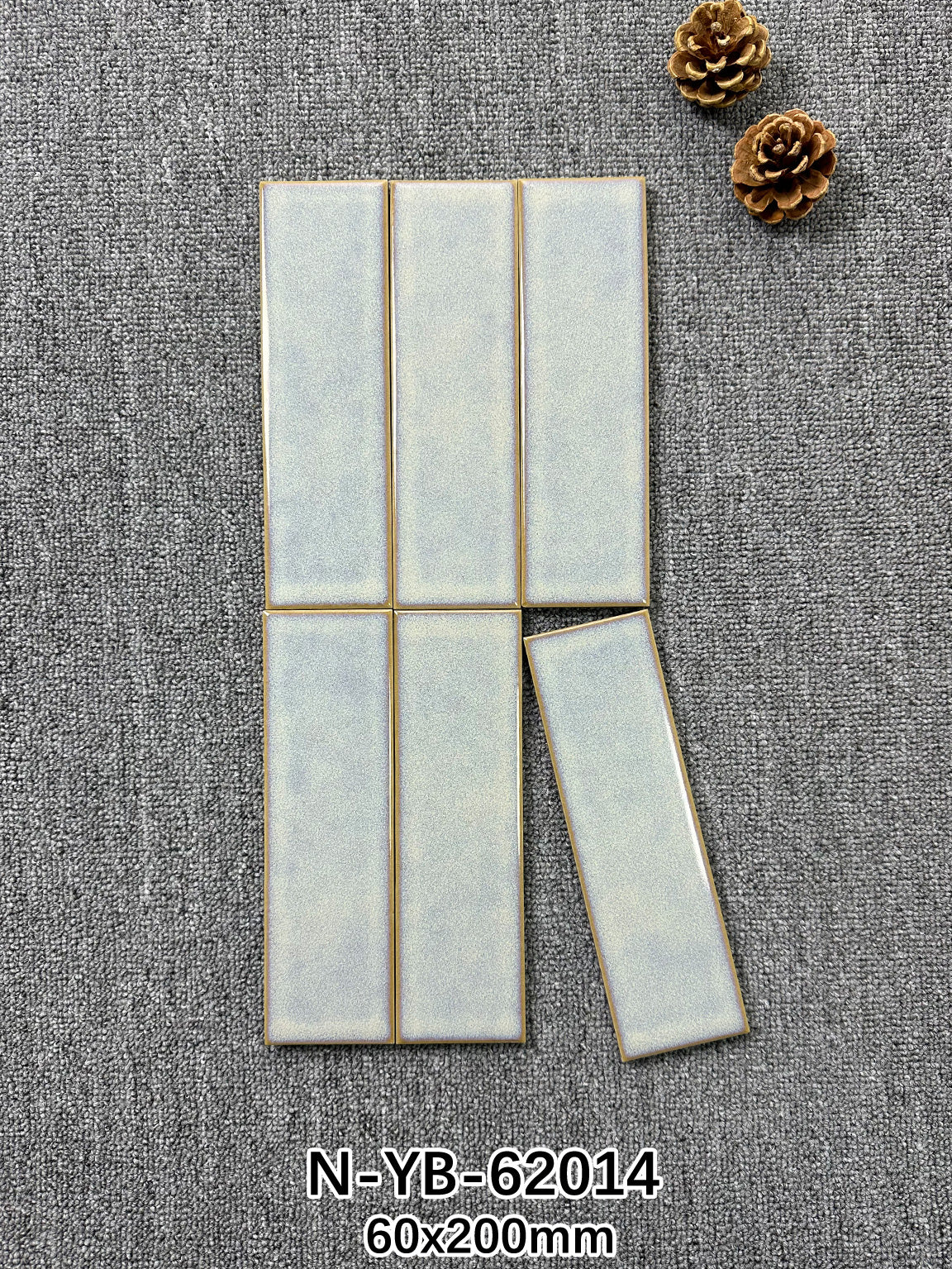 Ice Crack Kiln Change Ceramic Tiles 60x200mm - Per Square Meter - Soft Grey White Textured Finish - N-YB-62014