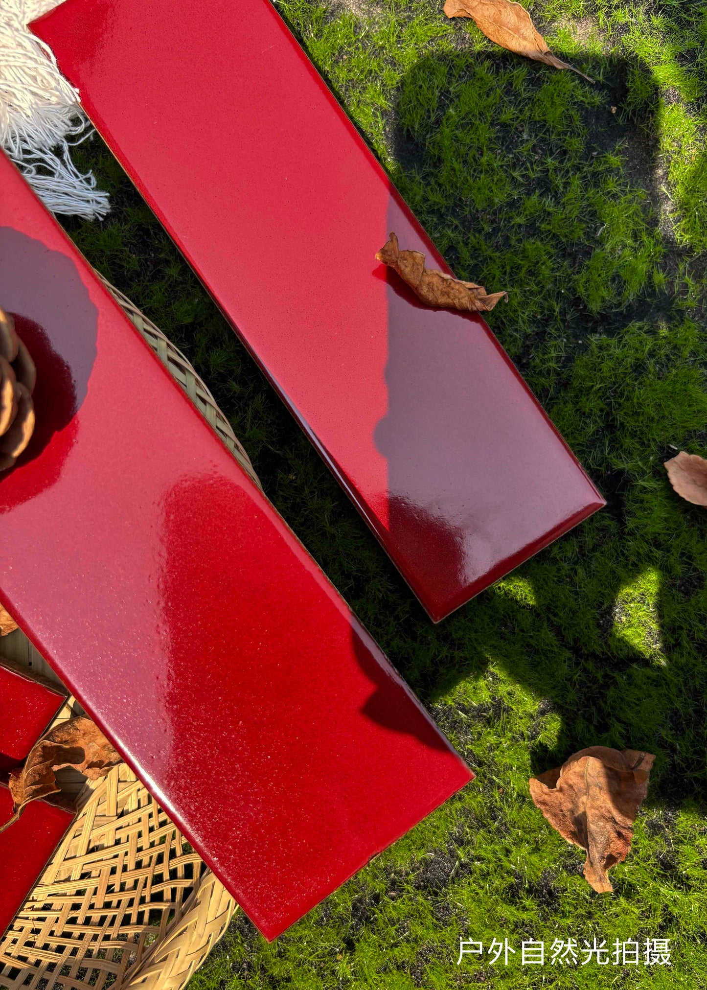 Ice Crack Kiln Change Ceramic Tiles 60x200mm - Per Square Meter - Vibrant Red Glossy Finish - N-YB-65013