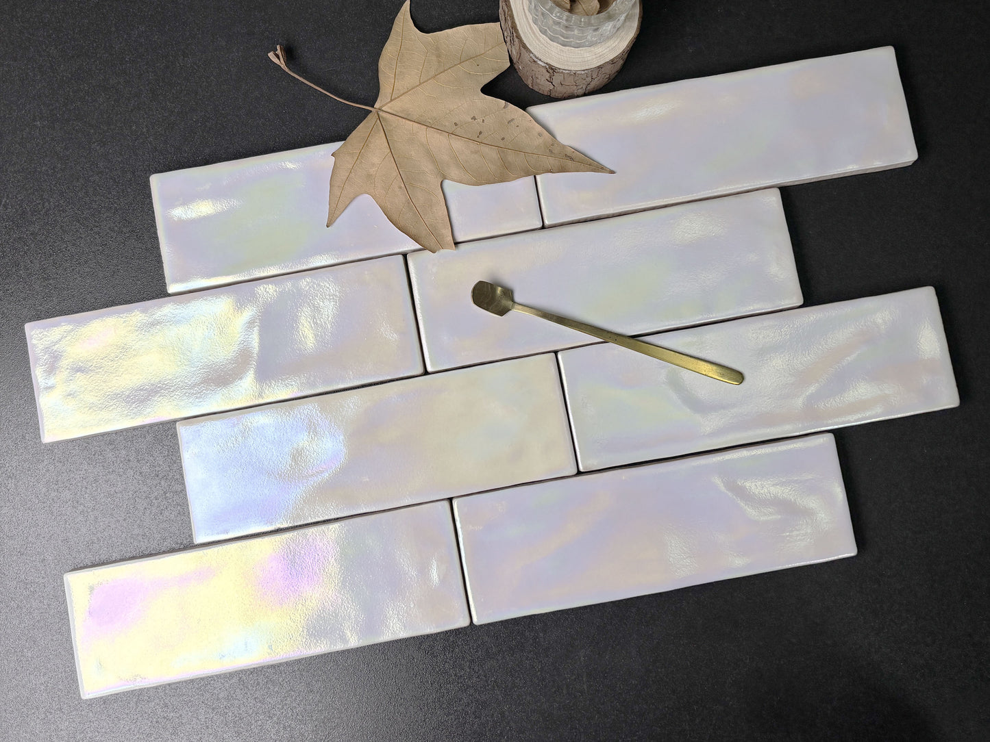 Iridescent Ceramic Tiles 65x200mm - Per Square Meter - Vibrant Rainbow Holographic Finish - NJ01HC