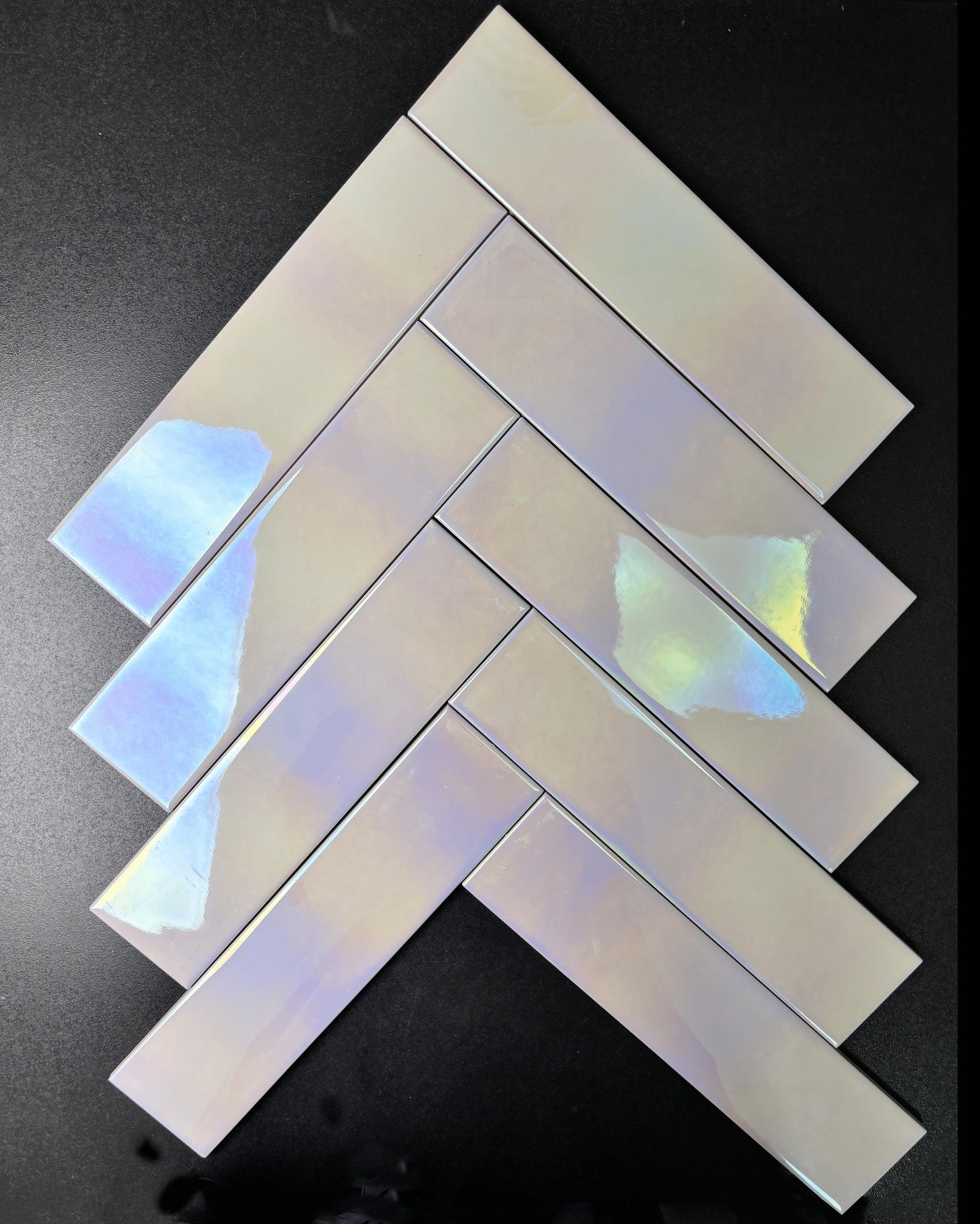 Iridescent Ceramic Tiles 65x265mm - Per Square Meter - Soft Pearl & Pastel Holographic Finish - 652601HC