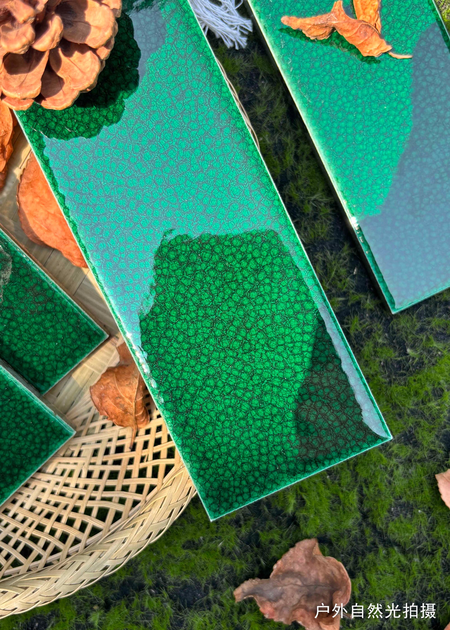 Ice Crack Kiln Change Ceramic Tiles 60x200mm - Per Square Meter - Deep Green Textured Finish - N-BL-6200ML
