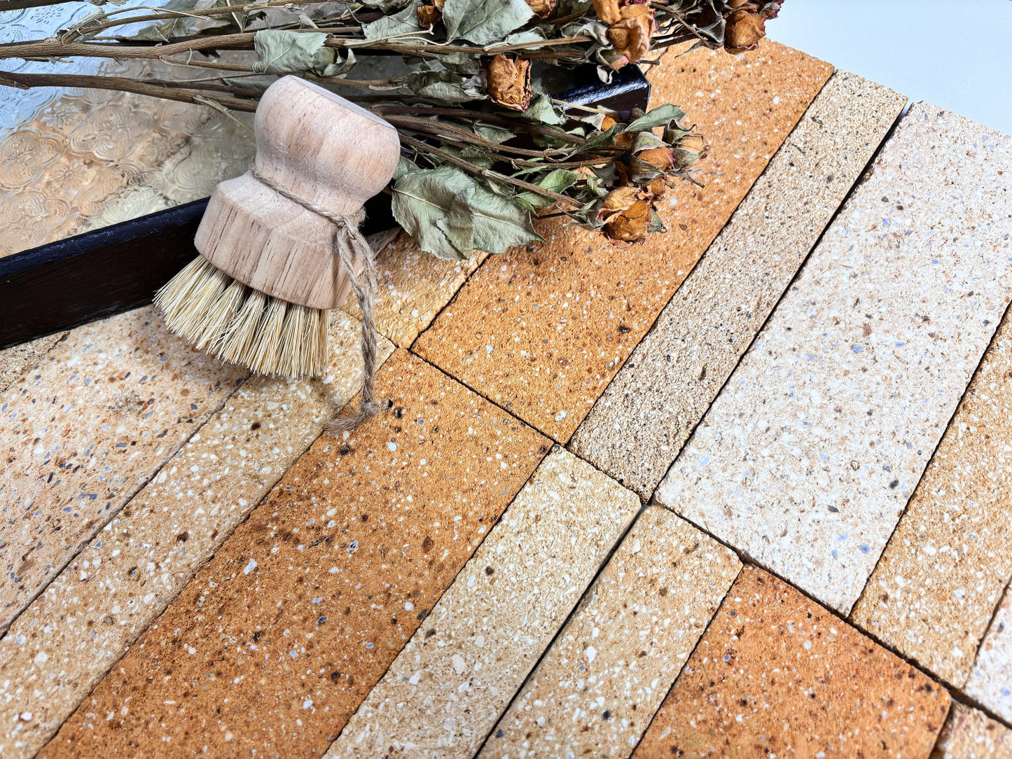 Mesh-Mounted Clay Brick Tiles 210x300mm - TTZ-WT Series - Per Square Meter - Mixed Natural Stone Finish