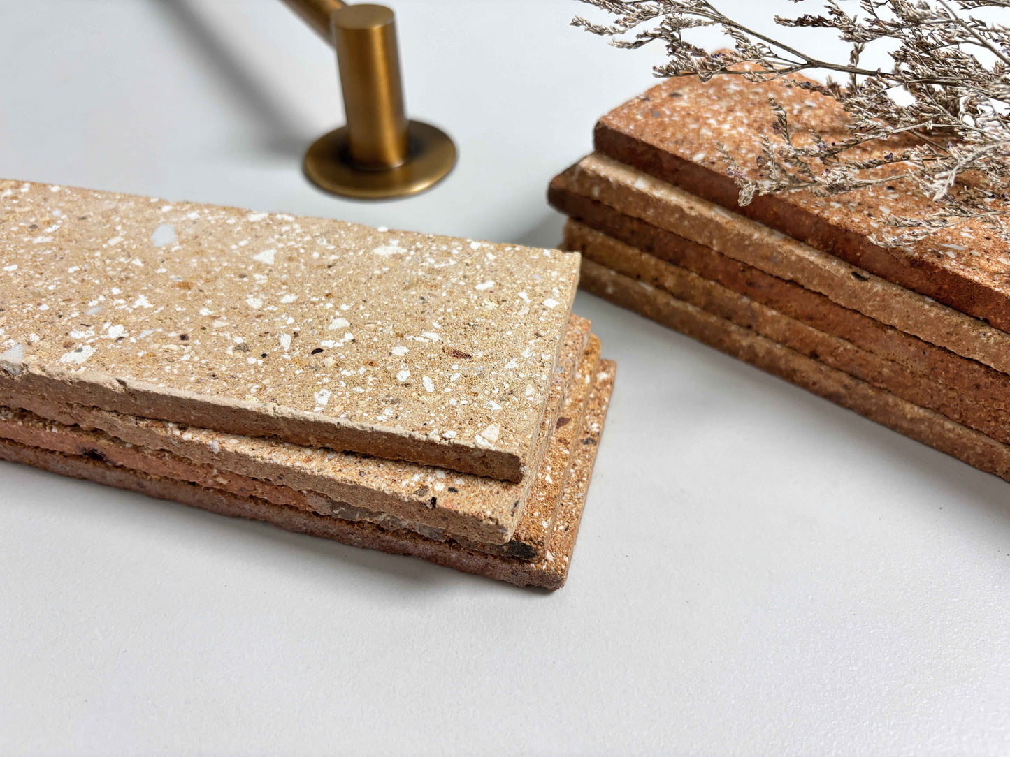 Mixed-Color Clay Brick Tiles 65x230mm - TBZ-HS Series - Per Square Meter - Natural Stone Aggregate Finish