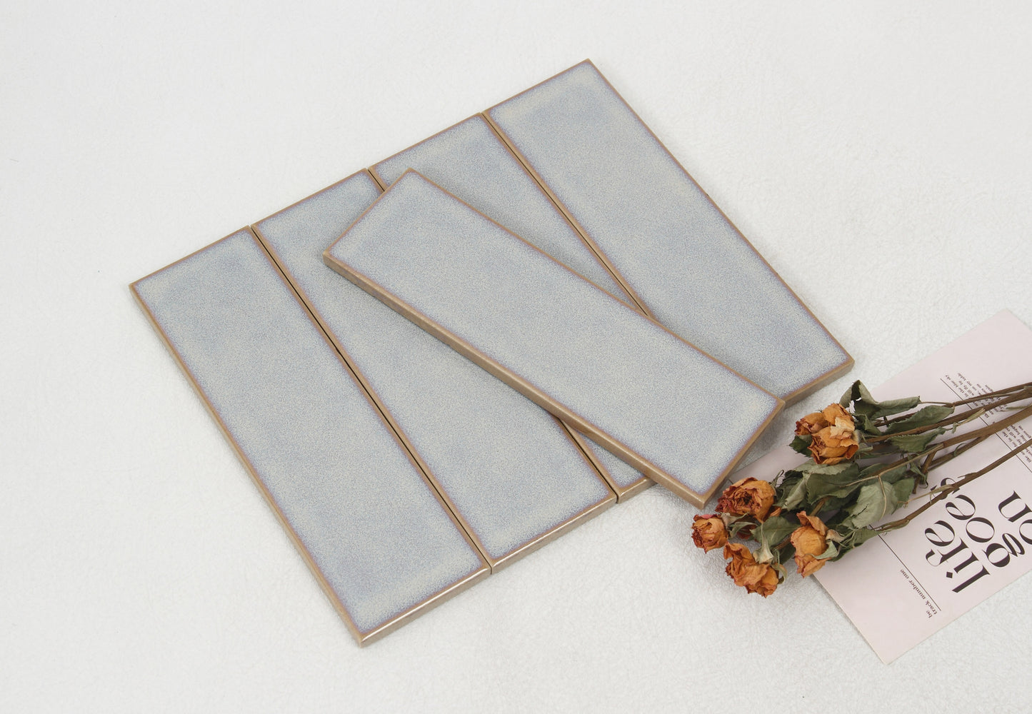 Ice Crack Kiln Change Ceramic Tiles 60x200mm - Per Square Meter - Soft Grey White Textured Finish - N-YB-62014