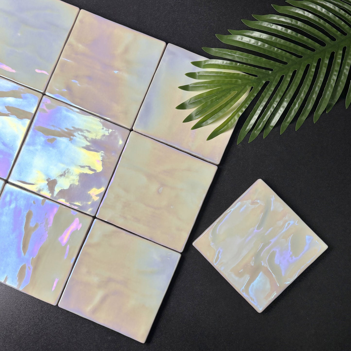 Iridescent Ceramic Tiles 132x132mm - Per Square Meter - Gentle Pearl Rainbow Holographic Finish - NL1301HC