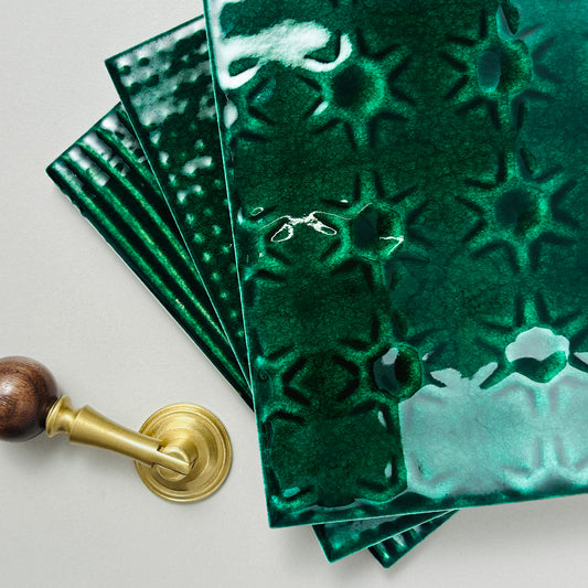 Iridescent Ceramic Tiles 150x150mm - Per Square Meter - Teal Crackle Finish - 1508M - GR.Mosaic Decorative Pattern (View 2)