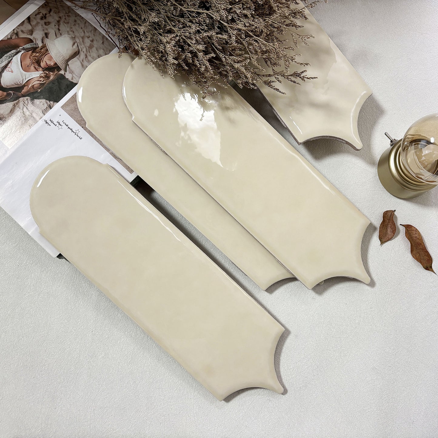 Feather Ceramic Tiles 90x308mm - Per Square Meter - Off White Finish - YM930-13 - GR.Mosaic Decorative Pattern (View 10)