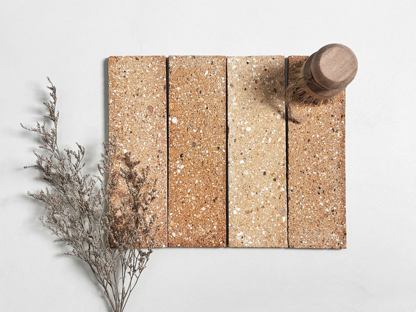 Mixed-Color Clay Brick Tiles 65x230mm - TBZ-HS Series - Per Square Meter - Natural Stone Aggregate Finish