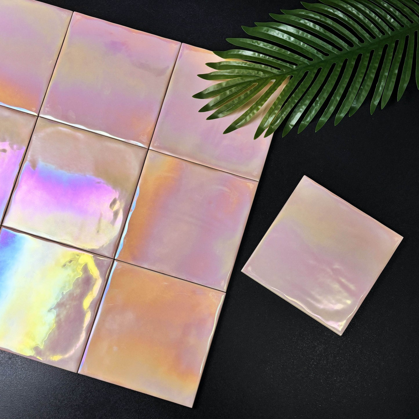 Iridescent Ceramic Tiles 150x150mm - Per Square Meter - Pearl Pink & Orange Holographic Finish -1502HC