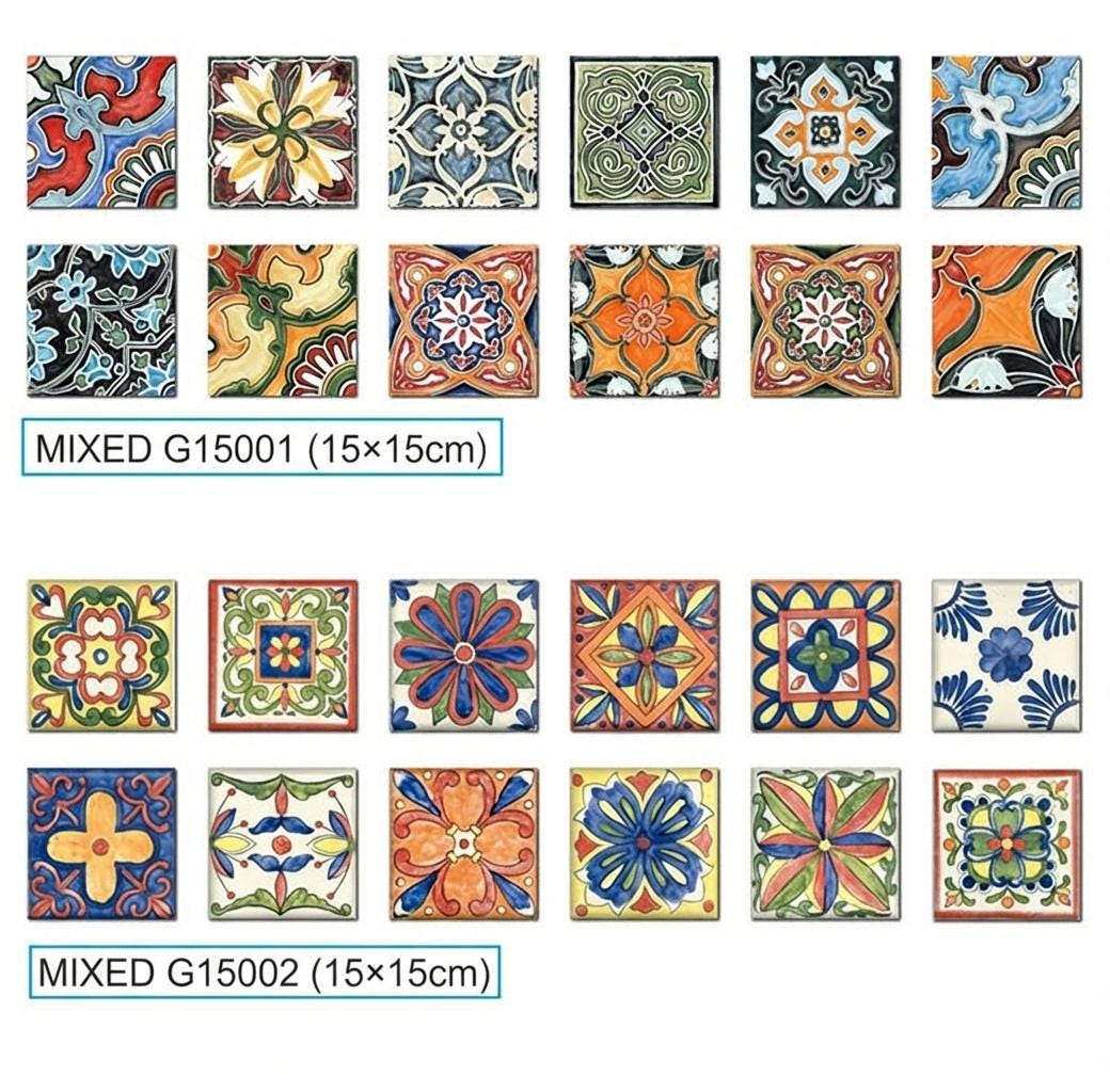 45 Pcs Hand Painted Ceramic Tiles 6x6 Floral Mixed Patterns Assorted Wall Tiles for Kitchen Backsplash Bathroom Stair Riser Decorative Art View 5 - GR.Mosaic Decorative Pattern