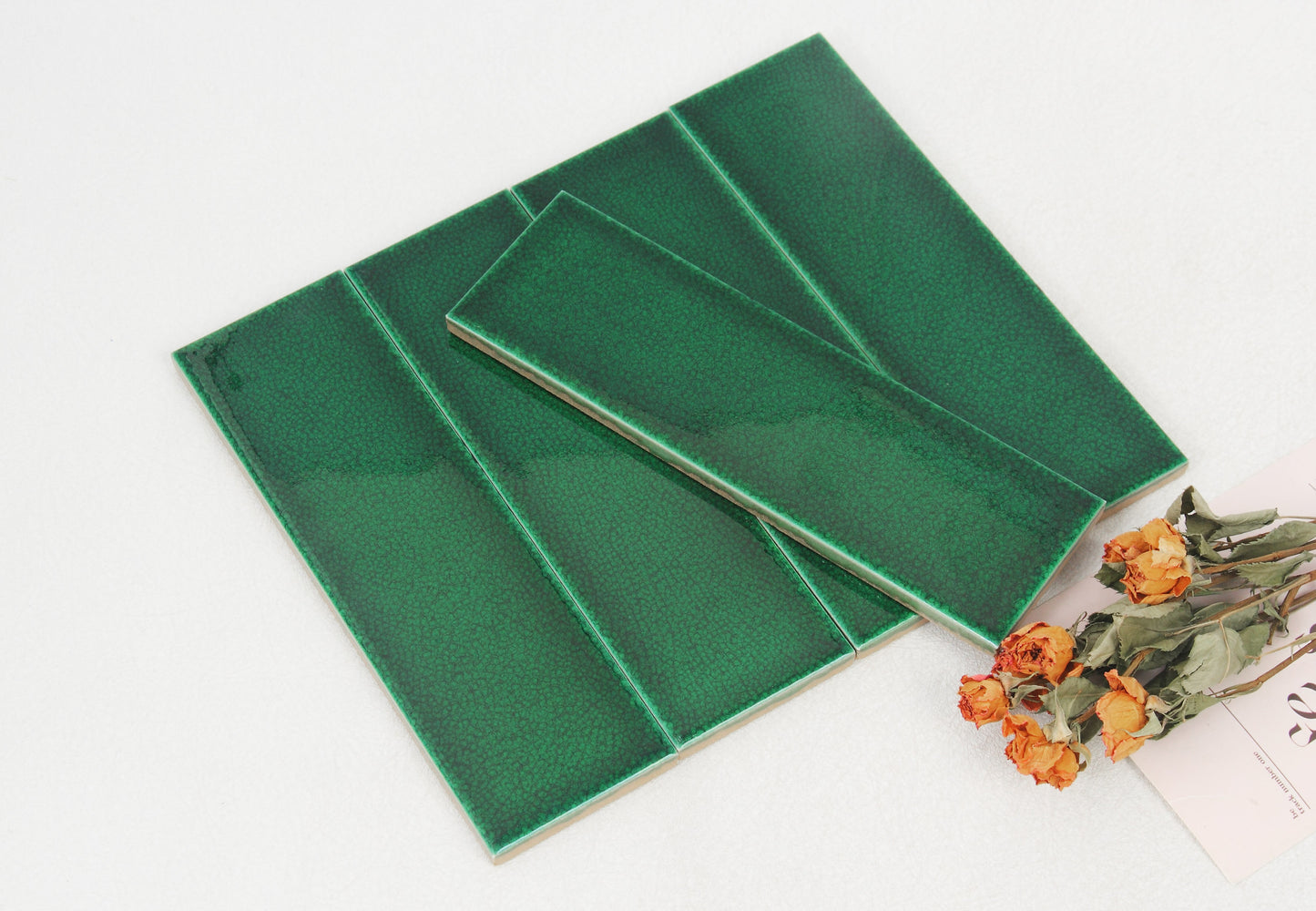 Ice Crack Kiln Change Ceramic Tiles 60x200mm - Per Square Meter - Deep Green Textured Finish - N-BL-6200ML