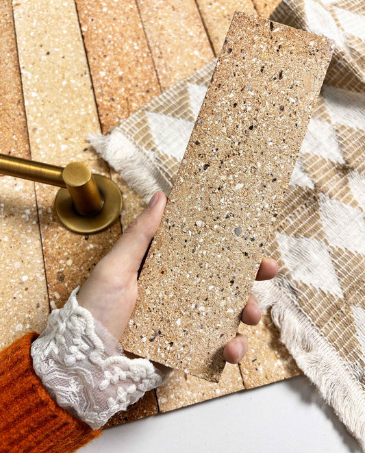 Mixed-Color Clay Brick Tiles 65x230mm - TBZ-HS Series - Per Square Meter - Natural Stone Aggregate Finish