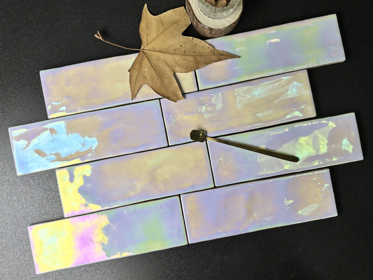 Iridescent Ceramic Tiles 65x200mm - Per Square Meter - Vibrant Rainbow Holographic Finish - NL6501HC