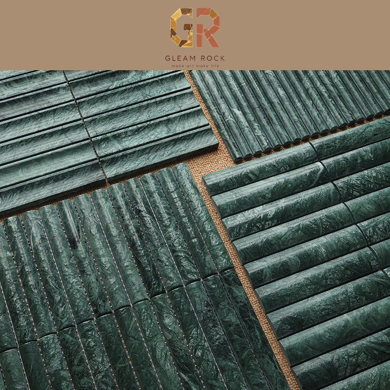Dark green marble arc-convex strip mosaic sheets