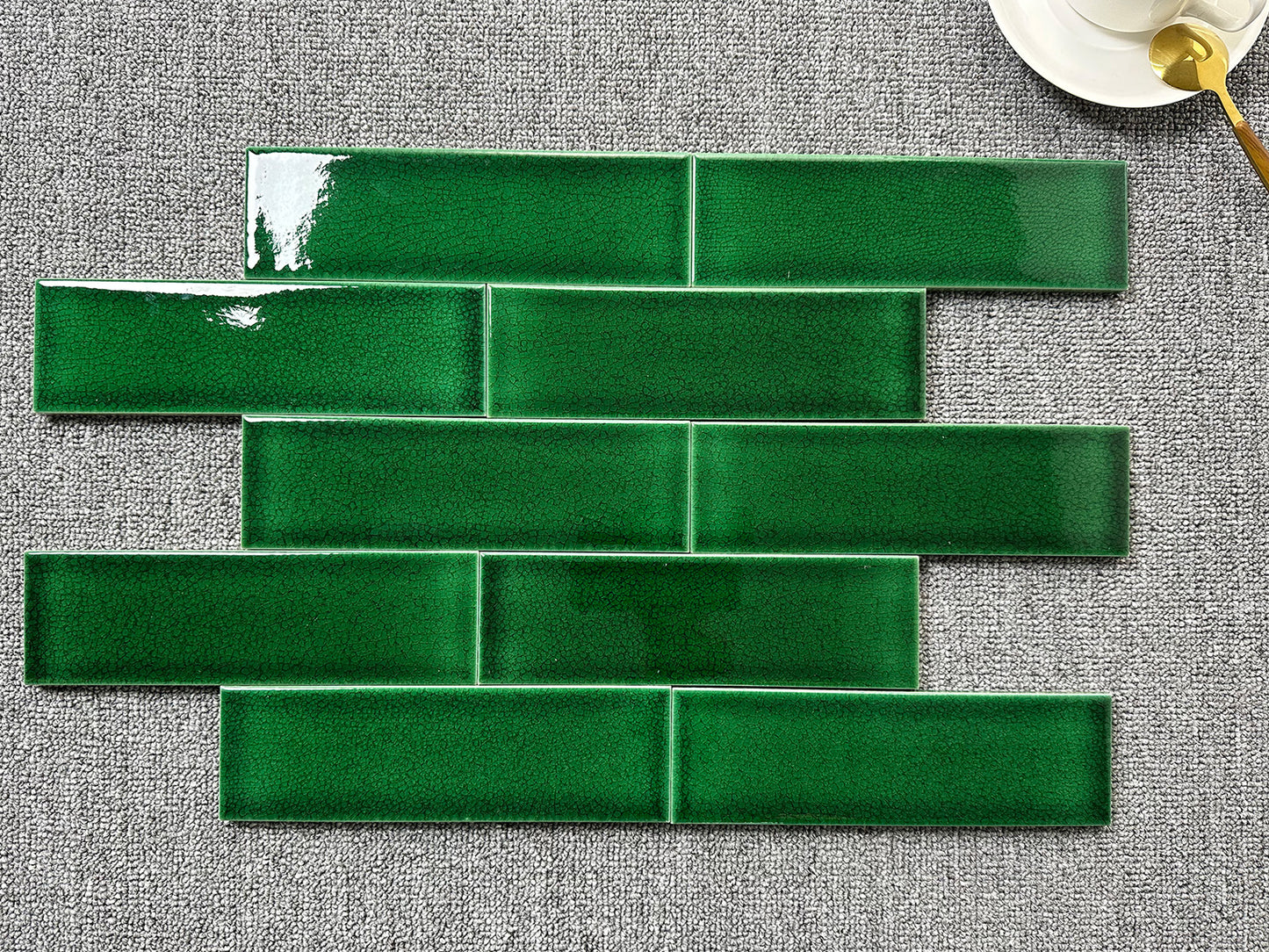Ice Crack Kiln Change Ceramic Tiles 60x200mm - Per Square Meter - Deep Green Textured Finish - N-BL-6200ML
