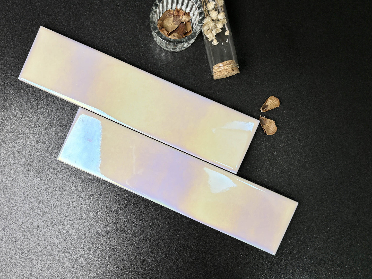 Iridescent Ceramic Tiles 65x265mm - Per Square Meter - Soft Pearl & Pastel Holographic Finish - 652601HC