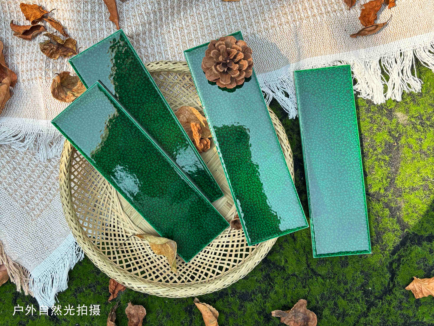 Ice Crack Kiln Change Ceramic Tiles 60x200mm - Per Square Meter - Deep Green Textured Finish - N-BL-6200ML