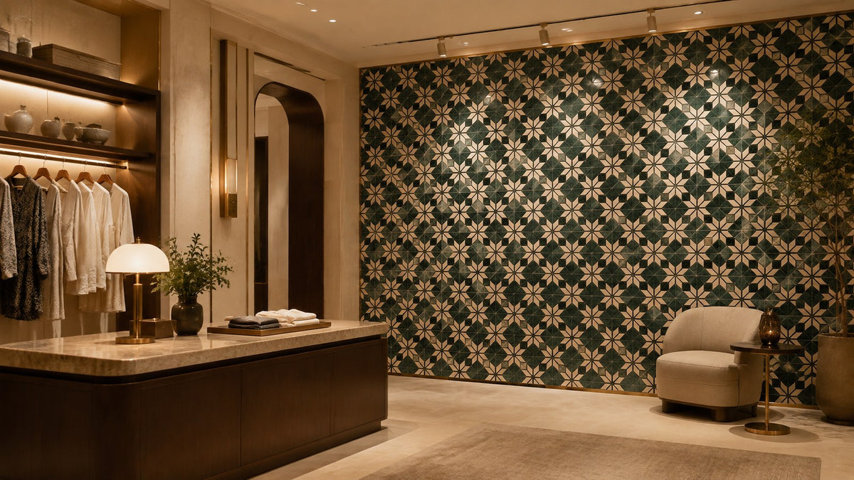 Vintage Old Shanghai stone mosaic tile - boutique interior