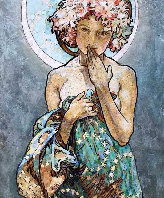 Art Nouveau Style Glass Mosaic Portrait: Artistic Expression in Glass Craft