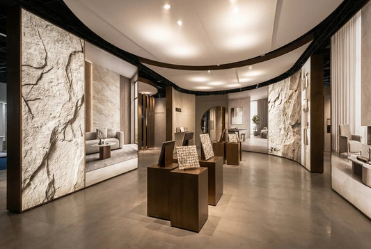 Coverings 2026 trade show booth with immersive tile display