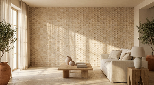 Travertine Look 3D Mosaic Porcelain Tiles feature wall