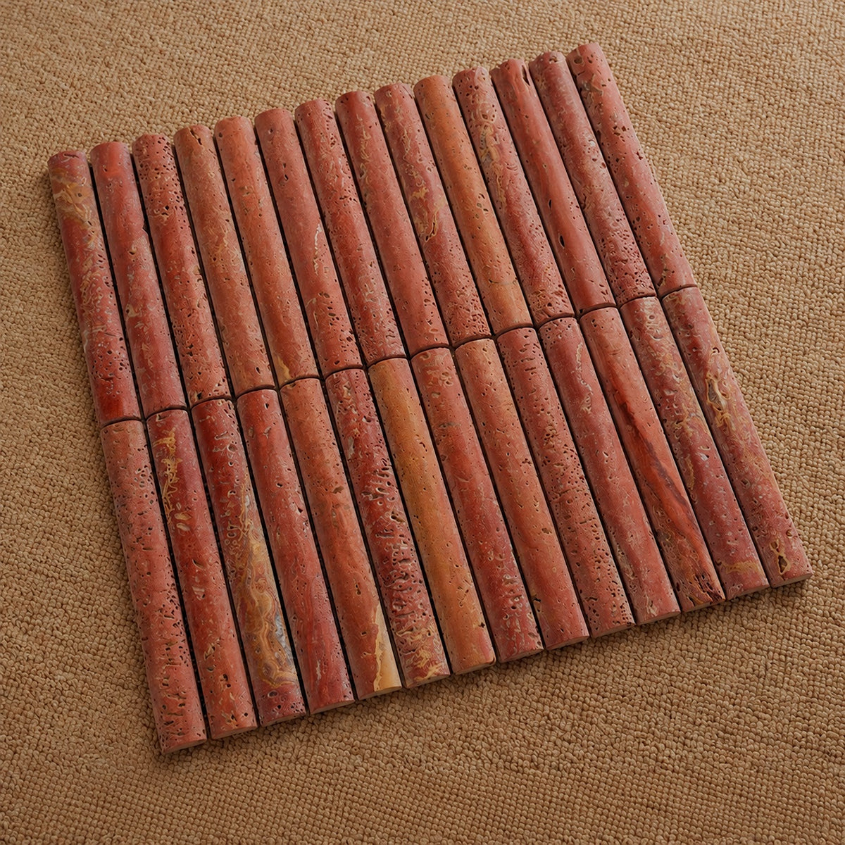 Terracotta Natural Travertine Stick Strip Mosaic Tile - Restaurant Bakery B&B Feature Wall - variant 1