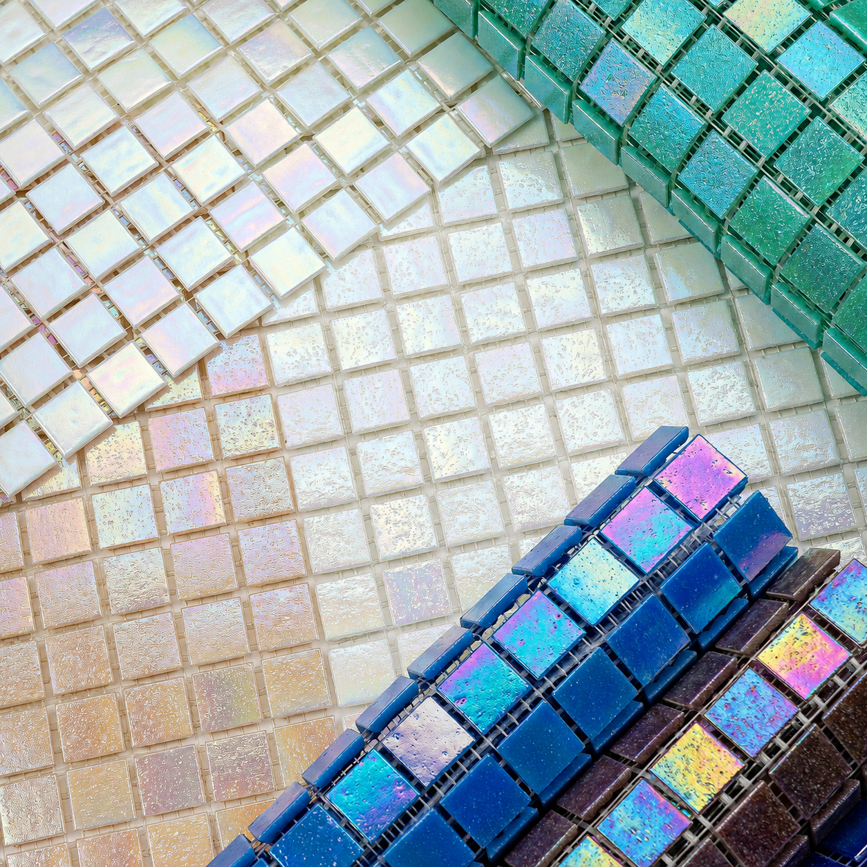 Iridescent Glass Mosaic Tiles – Pearl White Rainbow Shimmer