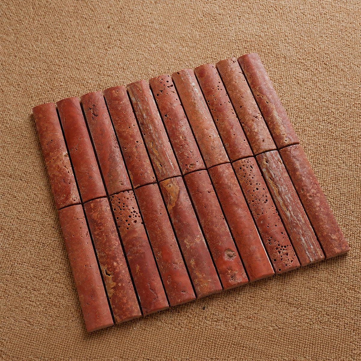 Terracotta Natural Travertine Stick Strip Mosaic Tile - Restaurant Bakery B&B Feature Wall - variant 2