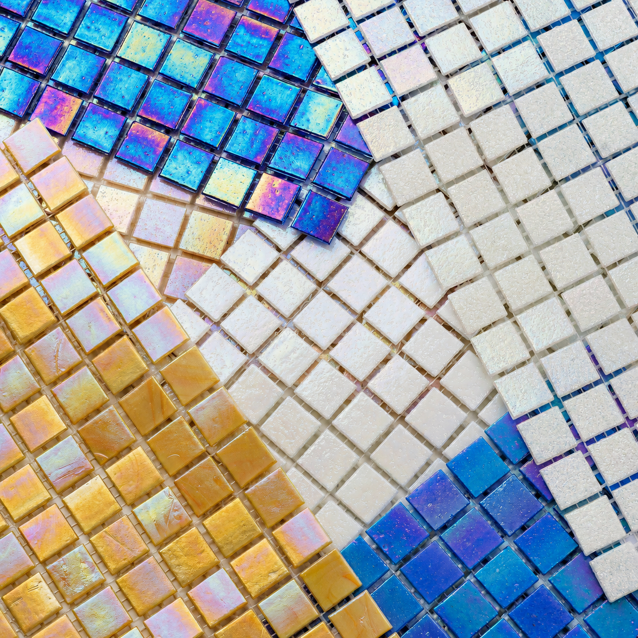 Iridescent Glass Mosaic Tiles – Pearl White Rainbow Shimmer